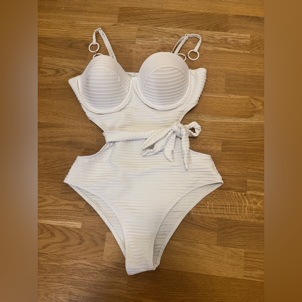 White Ribbed One-Piece Swimsuit